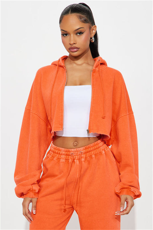 Damen nan Kapuzen-Crop-Top und weite Jogginghose Lounge-Set aus weichem Fleece EB