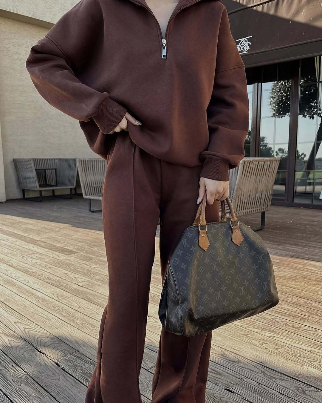 Damen nan Oversize Sweatshirt mit Halbzip und weiten Jogginghose Set EB