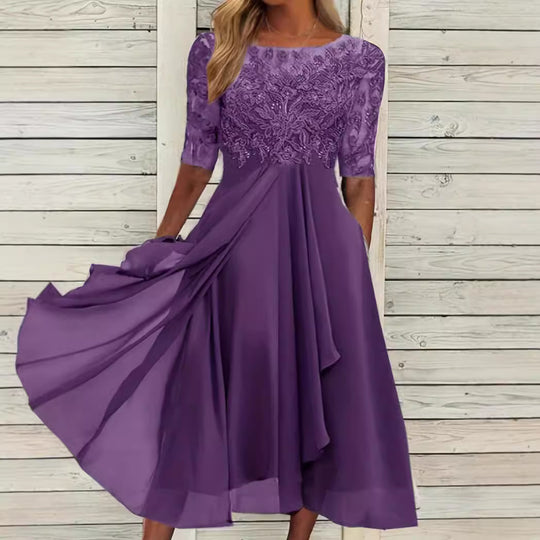 Damen Abendkleid mit elegantem Stickdesign und fließendem Rock Heidi-Mode