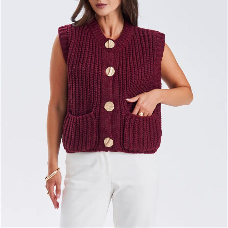 Damen Grobgestrickter Oversize Cardigan mit Zierknöpfen EB