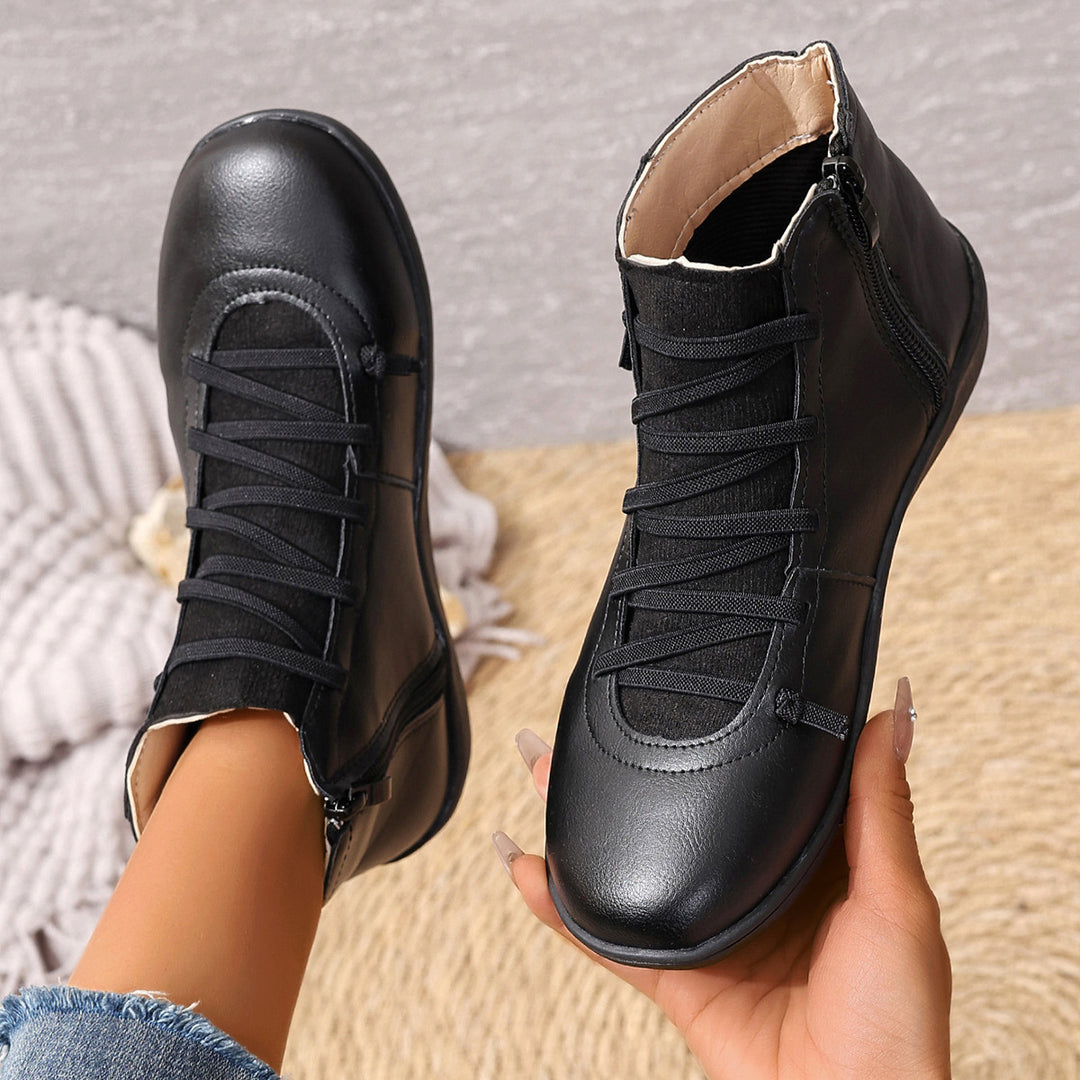 Damen nan sportliche knöchelhohe Schnürstiefelette mit seitlichem Reißverschluss und flexibler Gummisohle EB