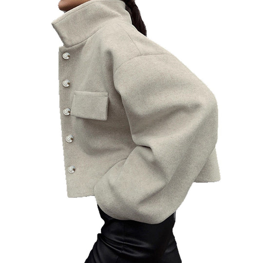 Damen Oversized Wolljacke mit Knopfleiste und praktischen Taschen EB