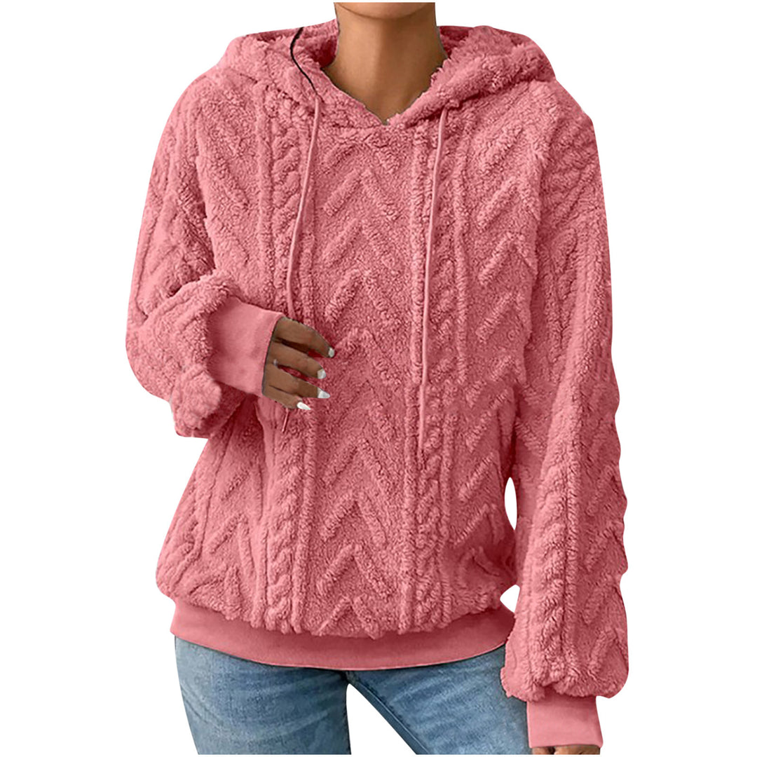 Damen nan kuscheliger Kapuzenpullover mit Zopfmuster Eingrifftaschen und Rippbündchen EB