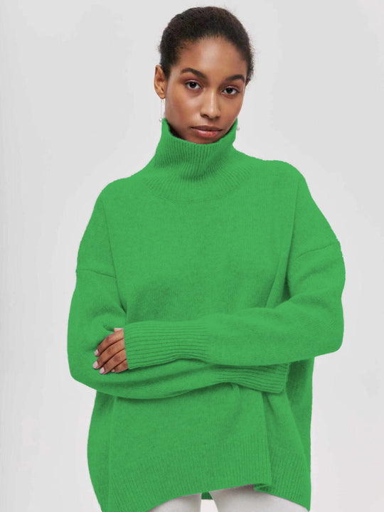 Damen gemütlicher Rollkragenpullover mit Oversized-Schnitt und strukturiertem Material EB