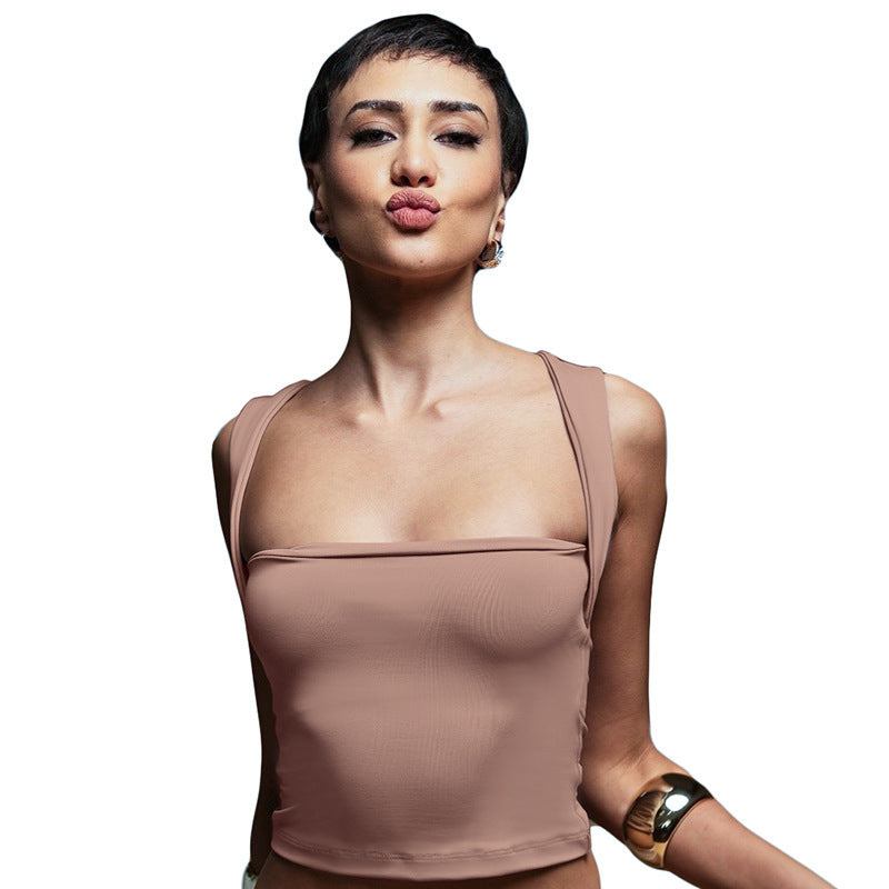 Damen modernes Crop-Top mit schmalen Trägern und figurbetontem Schnitt EB