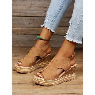 Damen Wedge-Sandalen mit offener Ferse und geschmackvollem Riemendesign EB