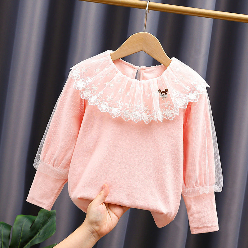 Mädchen Sweatshirt mit eleganter Spitze und transparenten Puffärmeln EB