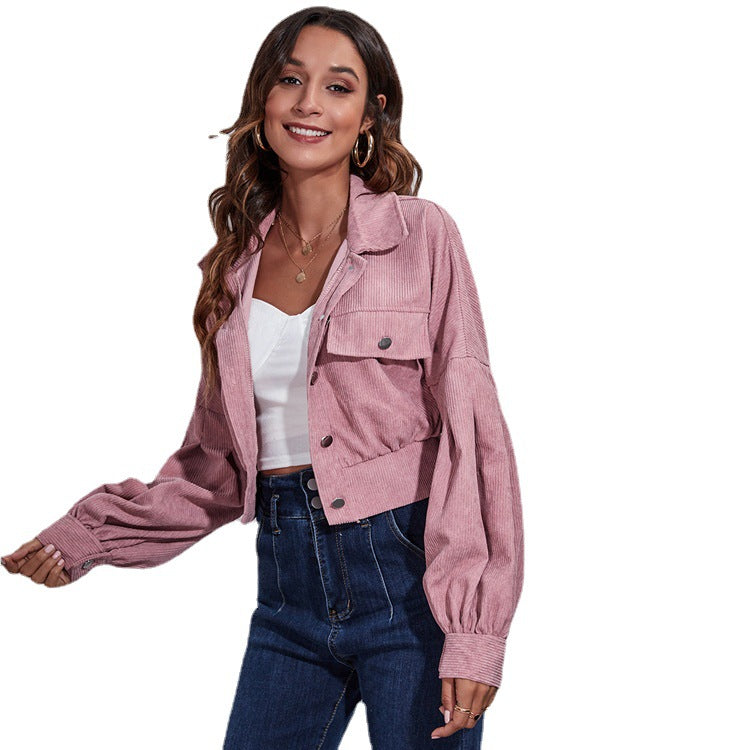 Damen Modische Cordjacke mit lässigem Schnitt und großen Taschen EB