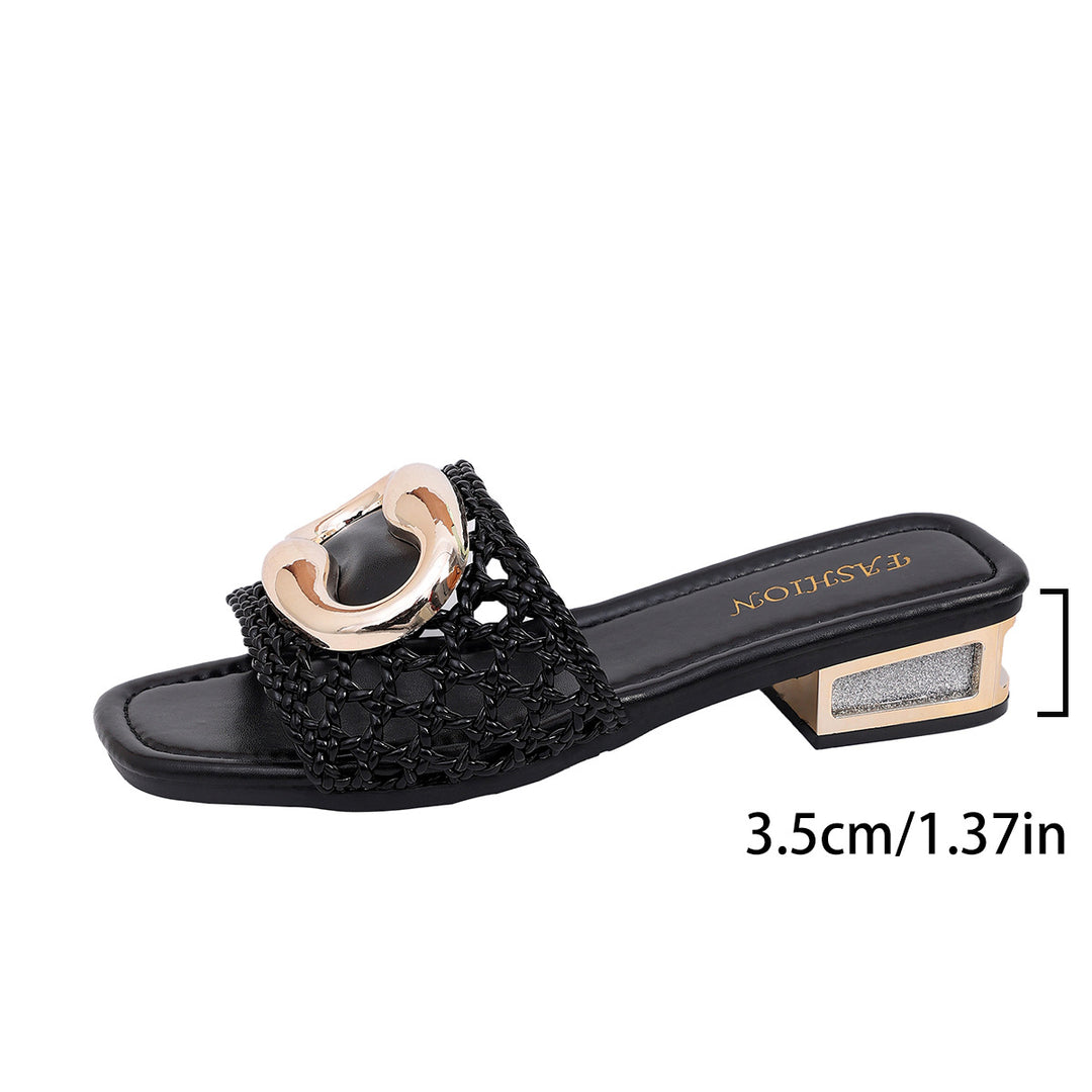 Damen Offene Mules mit geflochtenem Riemendesign EB