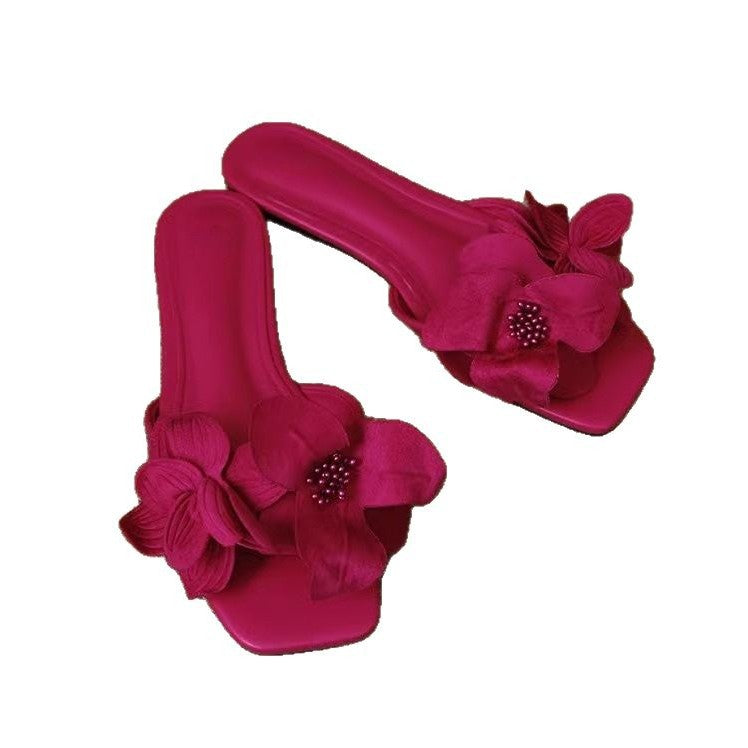 Damen elegante Slipper mit floralen Details und Strassverzierungen EB