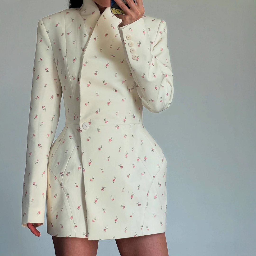Damen Modischer Blazer-Rock mit floralem Design und taillierter Passform EB