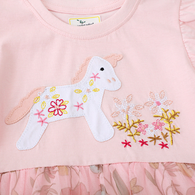 Mädchen Tüllkleid mit floralem Design und zauberhaften Hasenapplikationen EB