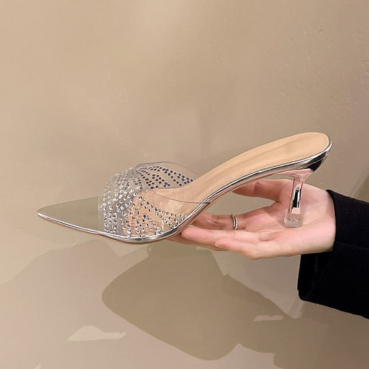 Damen Glitzernde Mules mit transparentem Obermaterial und eleganten Akzenten EB