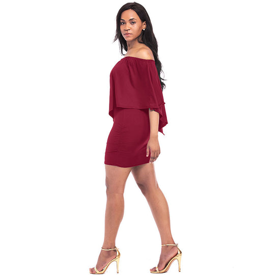 Damen Off-Shoulder Minikleid mit fließendem Oberteil und Taillenbetonung EB