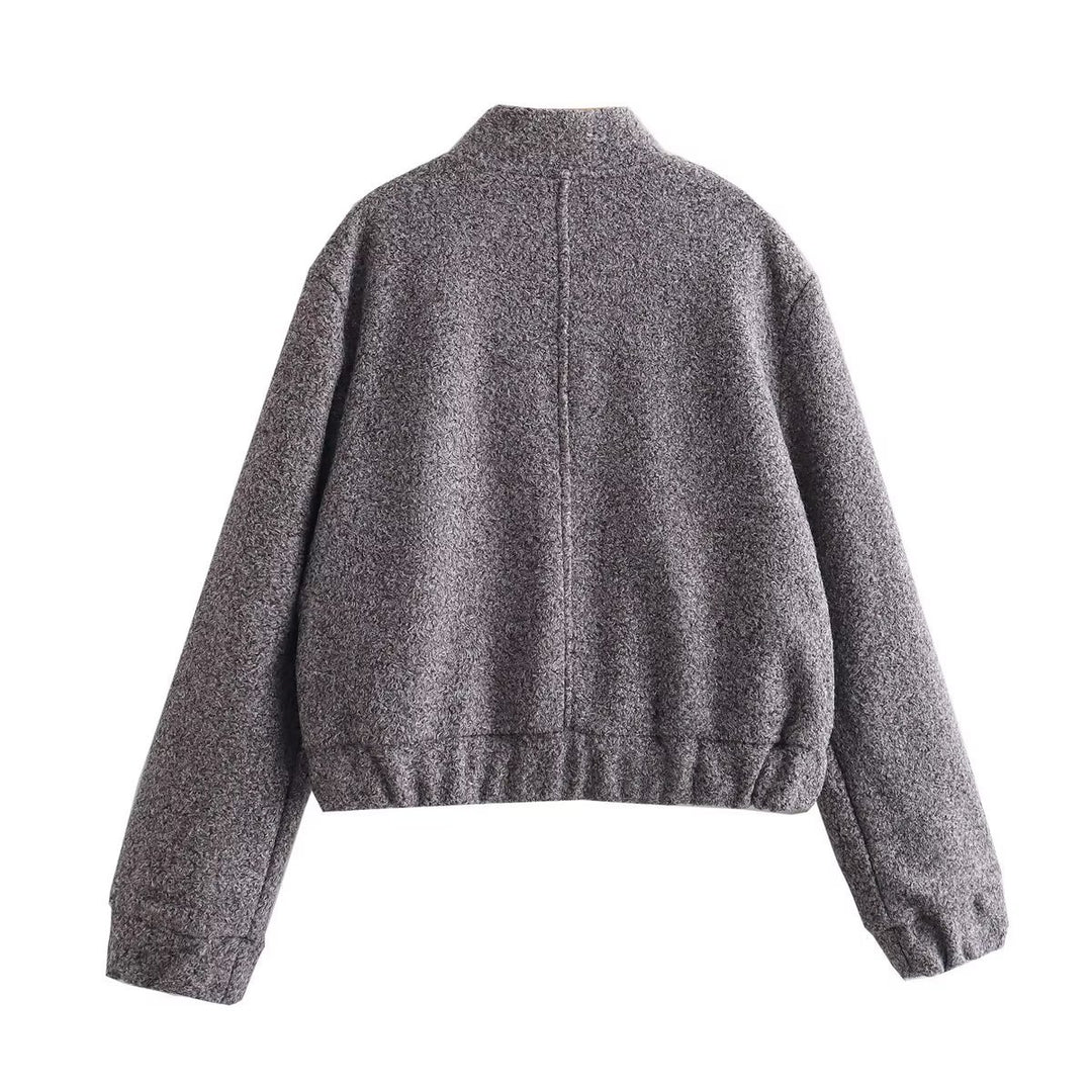 Damen lässige cropped Jacke mit großen aufgesetzten Taschen und elastischen Bündchen EB