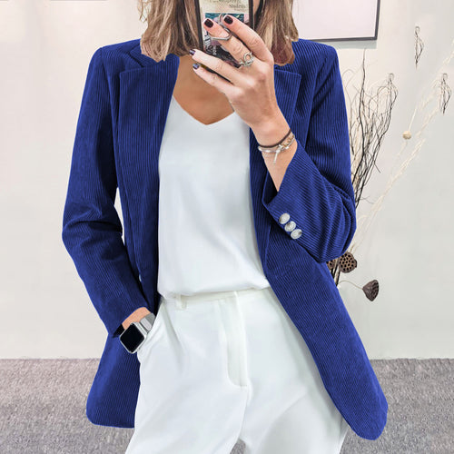 Damen Eleganter Blazer mit vertikalem Streifenmuster und schmaler Silhouette EB
