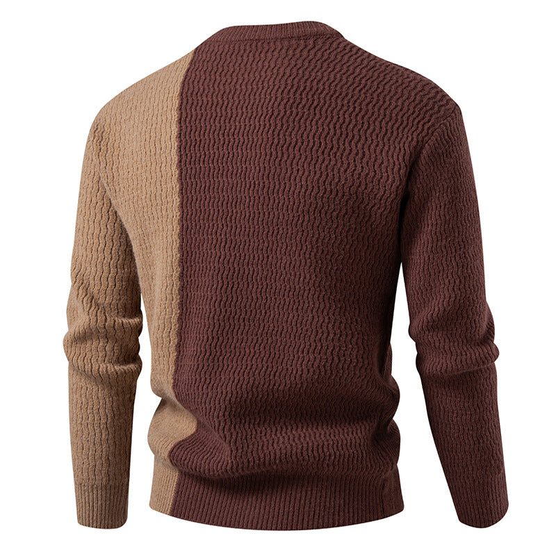 Herren nan zweigeteilter Strukturstrickpullover mit Zierband-Detail und Rundhalsausschnitt EB
