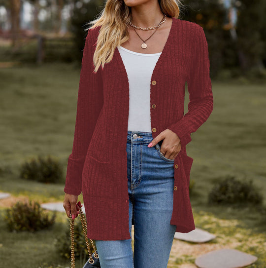 Damen Langstrickjacke mit strukturiertem Obermaterial und praktischen Taschen EB