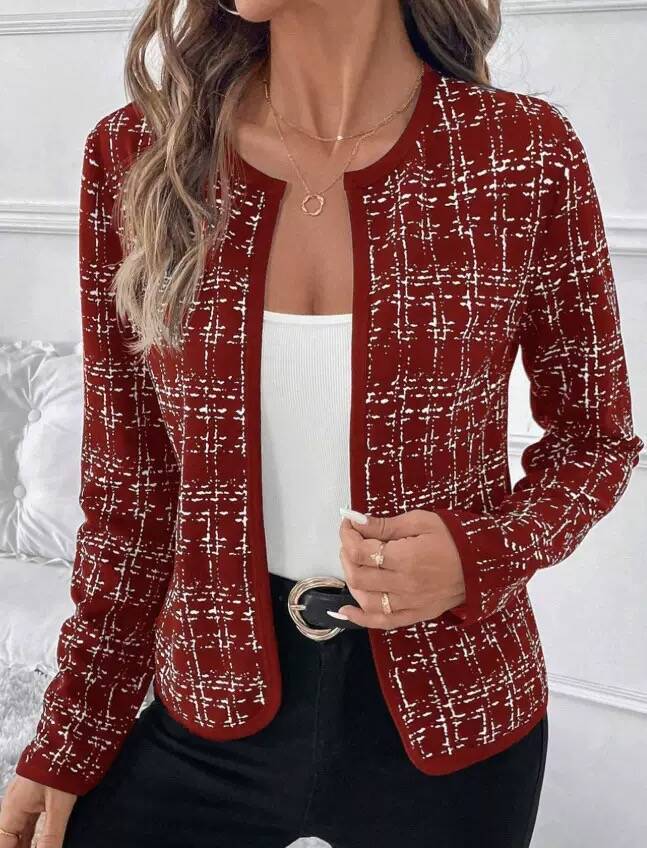 Damen strukturierte Blazerjacke mit Kontrastdetails EB