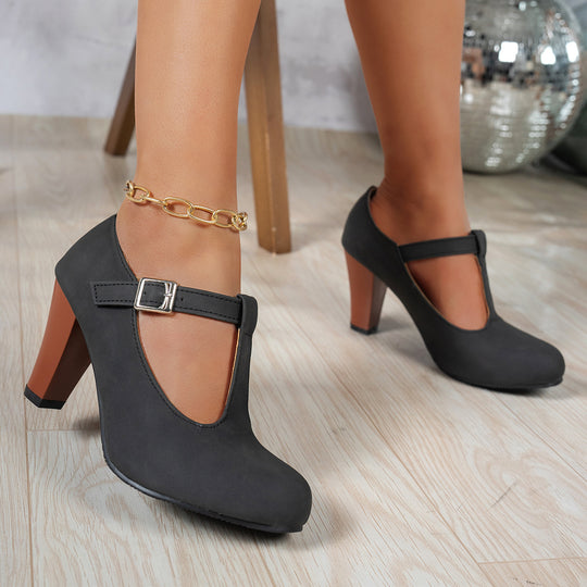 Damen elegante T-Strap Absatzschuhe EB