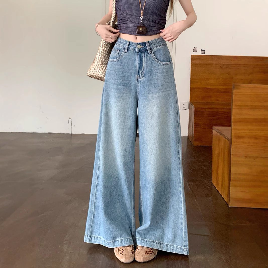 Damen Weite Denim-Hose mit lässigem Schnitt und hoch tailliertem Design EB