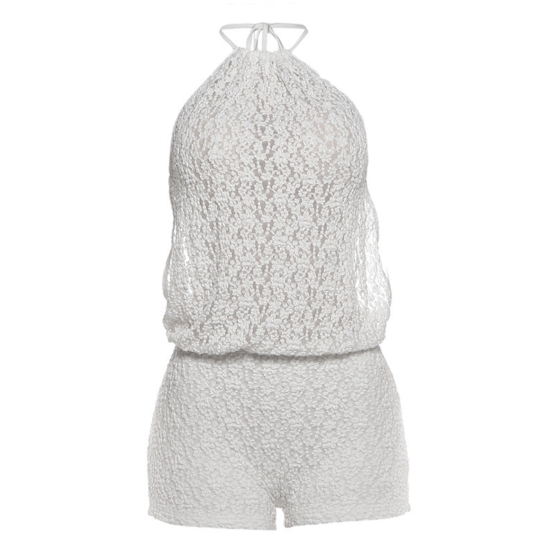 Damen lässiger Strampler aus transparentem Stoff mit floralem Design EB