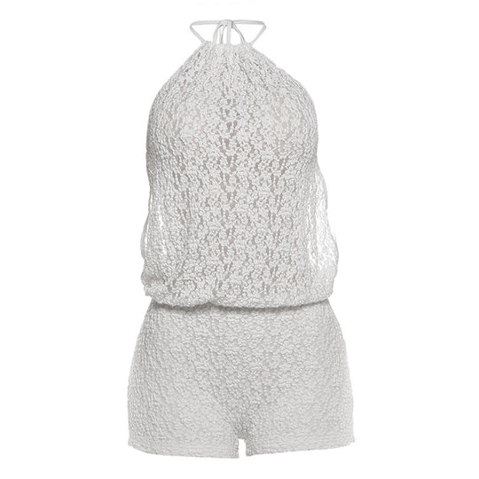 Damen lässiger Strampler aus transparentem Stoff mit floralem Design EB