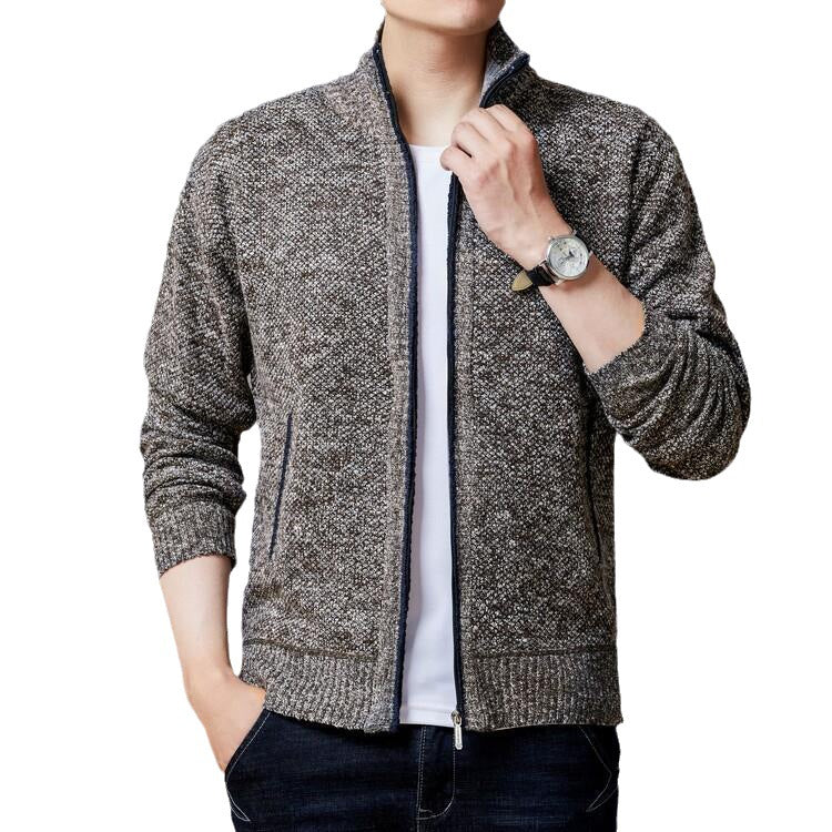 Herren Strickjacke mit modernem Zipper und hohen Kragen EB