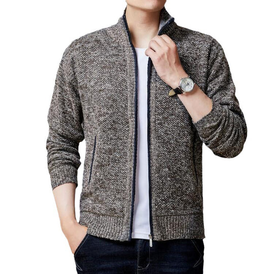 Herren Strickjacke mit modernem Zipper und hohen Kragen EB