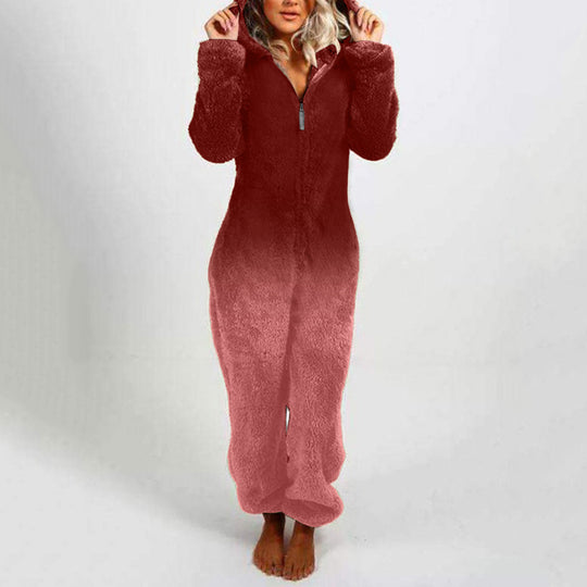 Damen Fleece-Einteiler mit Kapuze und Farbverlaufsdesign EB