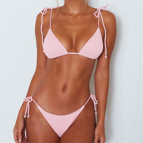Damen Triangel-Bikini mit verstellbaren Kordelzügen und hohen Beinausschnitten EB