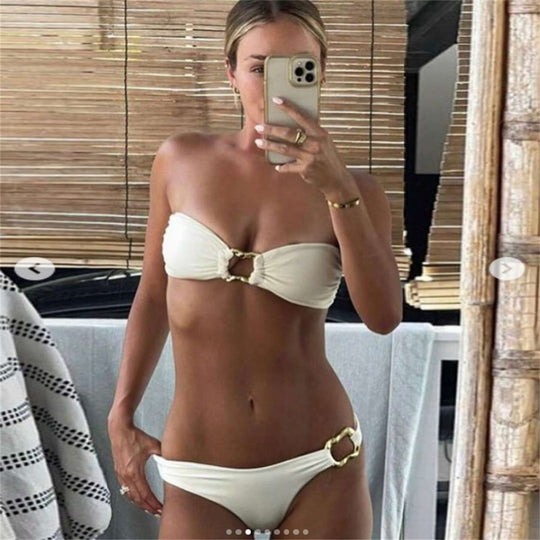 Damen Luxuriöser Bandeau-Bikini mit dekorativen Ringe EB