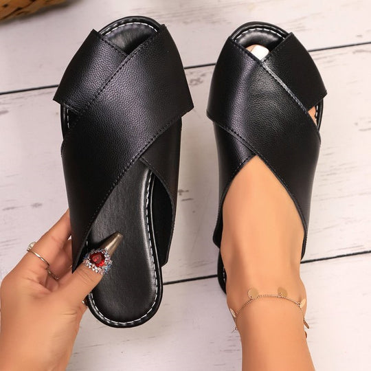 Damen Offene Pantoletten mit elegantem Überkreuz-Design EB
