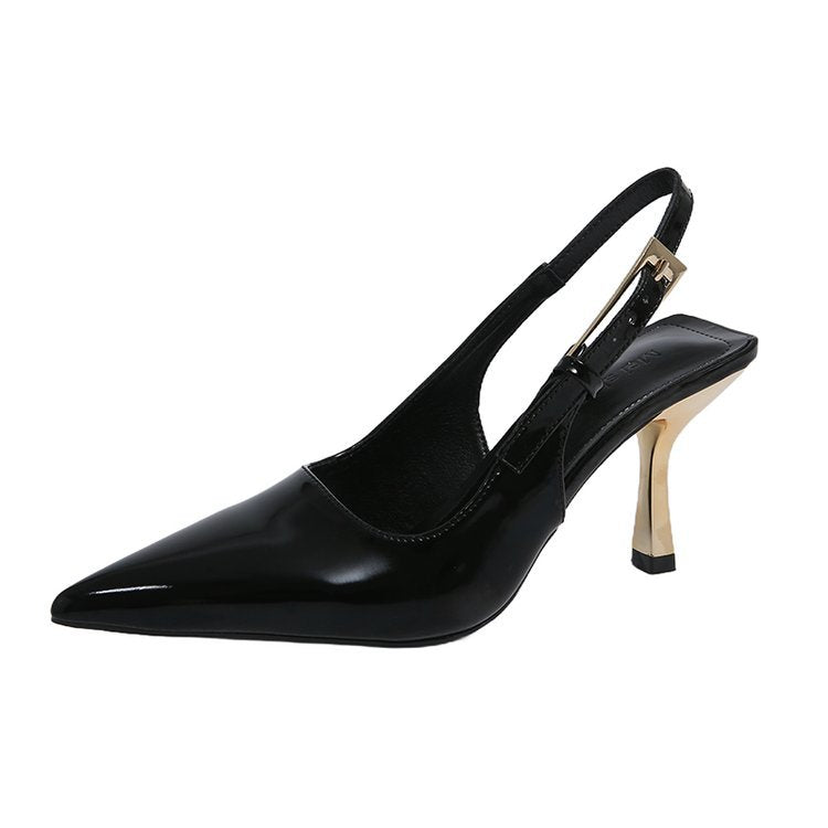 Damen elegante Slingback-Pumps mit spitzem Zehenbereich und glanzvollem Blockabsatz EB