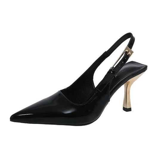 Damen elegante Slingback-Pumps mit spitzem Zehenbereich und glanzvollem Blockabsatz EB