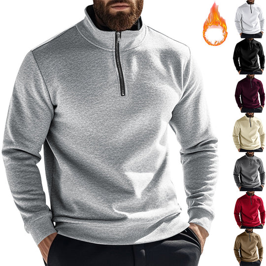 Herren nan thermischer Halbzip-Pullover mit Stehkragen und wärmendem Fleece-Innenfutter EB