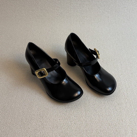 Damen elegante Mary Jane Pumps mit geschmeidigem Leder und trendy Riemchen EB