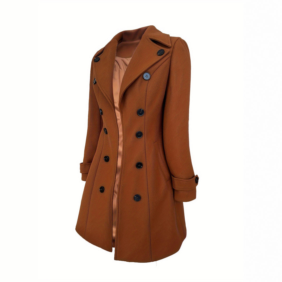 Damen Eleganter Trenchcoat mit doppelter Knopfleiste und hohem Kragen EB