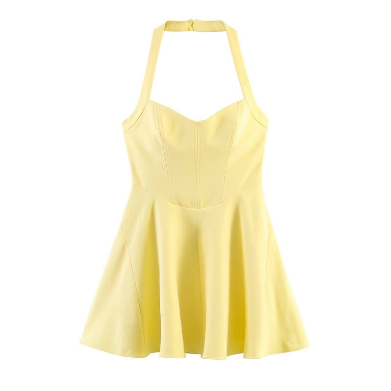 Damen Trägerkleid mit figurbetontem Oberteil und schwingendem Rock EB
