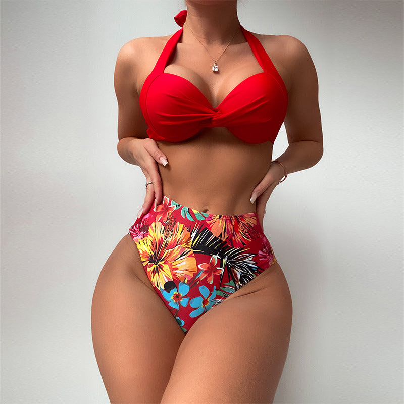 Damen Hoch taillierter Bikini mit eleganter Knotendetails EB