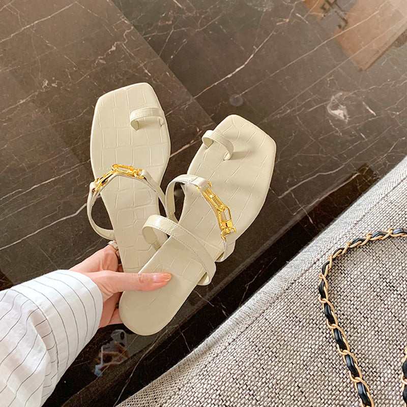 Damen modische Sandalen mit edler Kettenapplikation EB