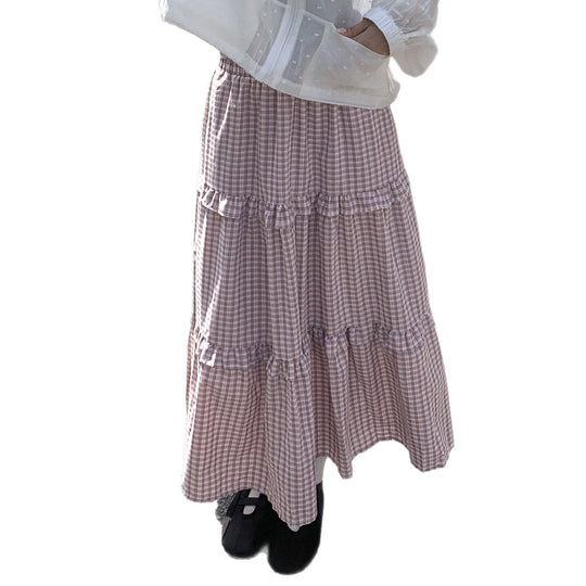 Damen Maxi-Rock mit Volant und Karomuster EB