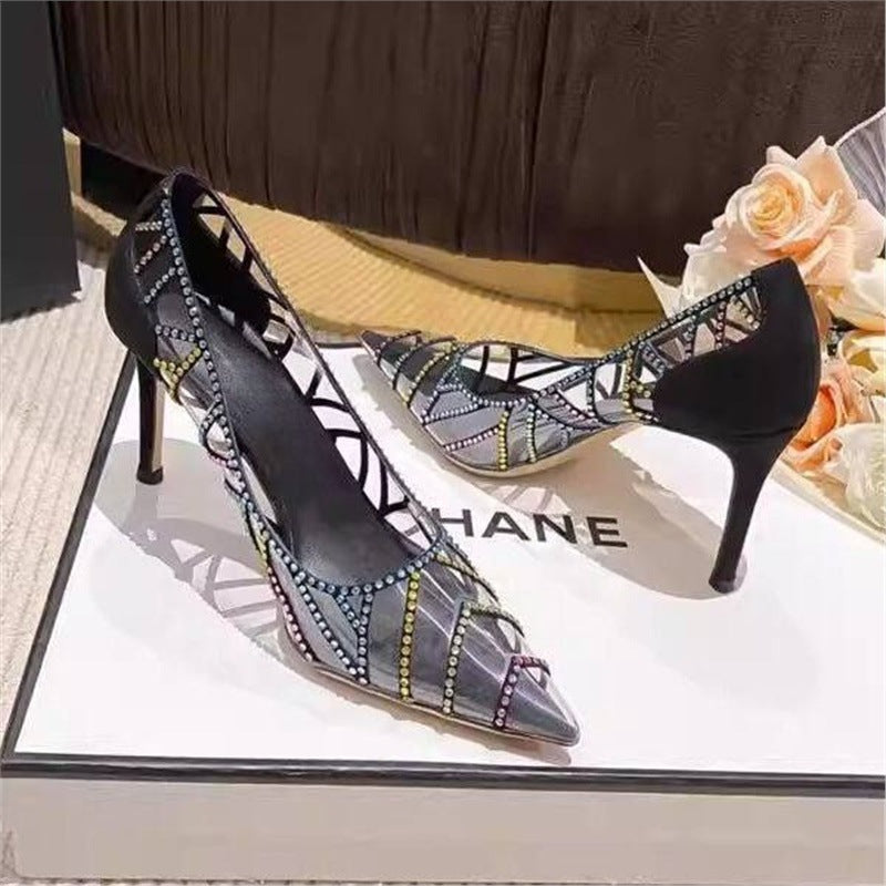 Damen elegante High Heel Pumps mit glitzerndem Strass-Design EB