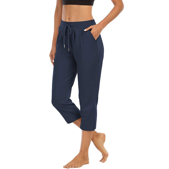 Damen nan komfortable Loungehose mit hohem Bund Tunnelzug Seitentaschen und leichtem Stretch EB
