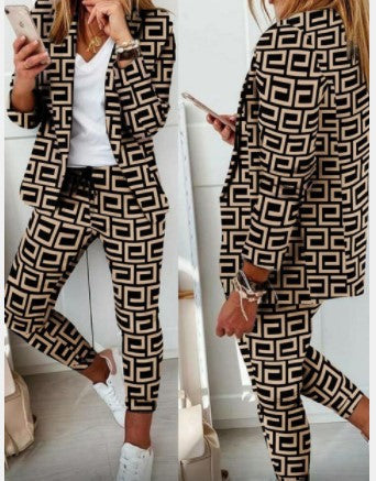 Damen nan Smart-Casual Blazer-Set mit offenem Longblazer und tapered Jogpant mit Kordelzug EB