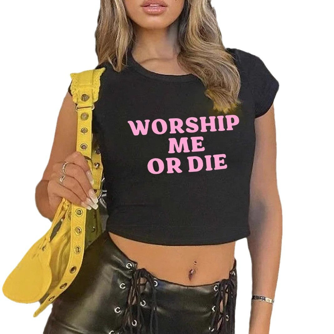Damen Crop-T-Shirt mit auffälligem Statementdruck EB
