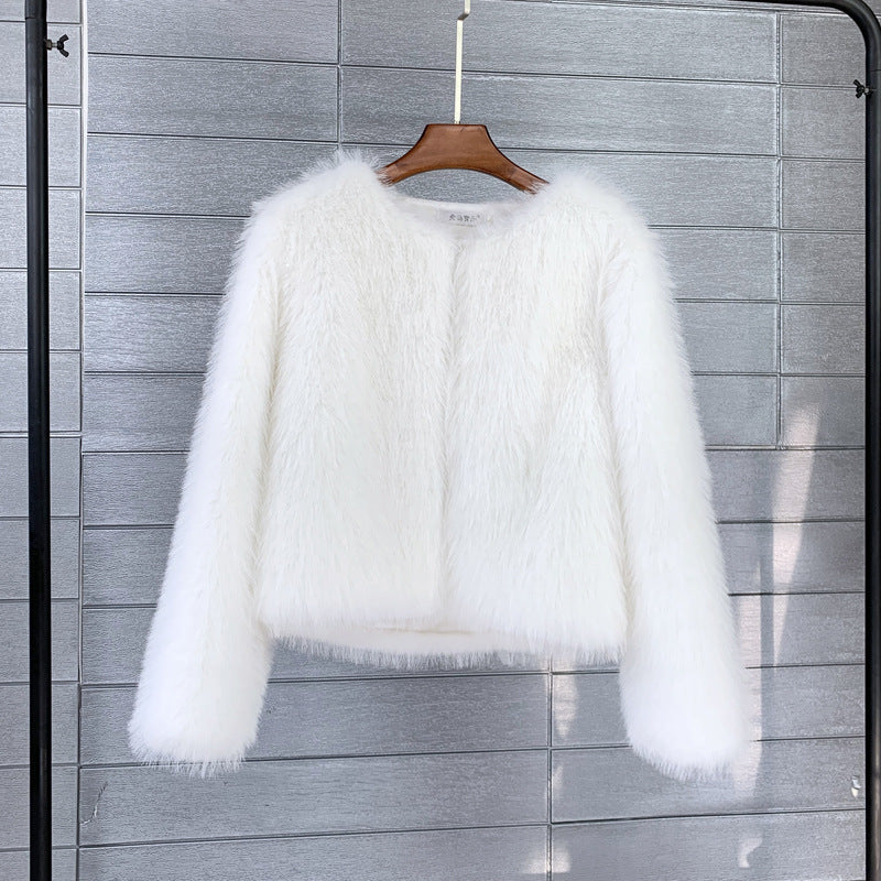 Damen Flauschige Kurzjacke aus hochwertigem Kunstfell mit eleganten Ärmeln EB