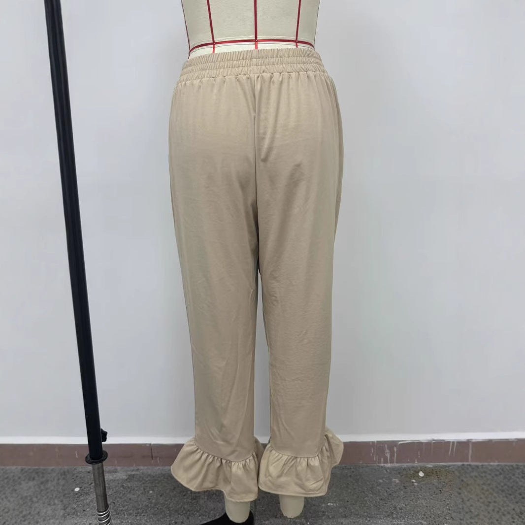 Damen Freizeithose mit Rüschenabschlüssen EB