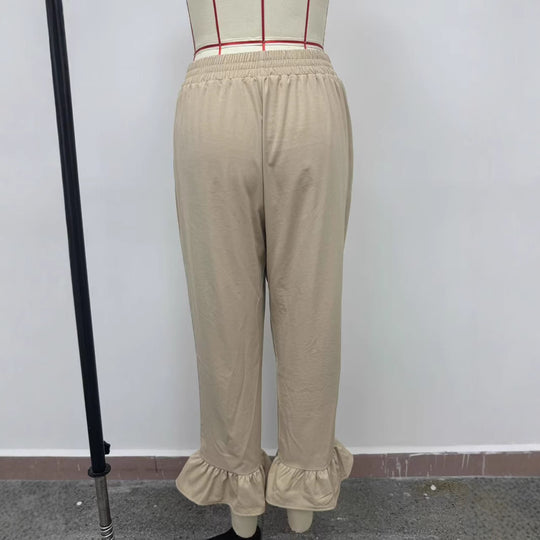 Damen Freizeithose mit Rüschenabschlüssen EB