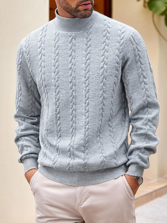 Herren nan grobgestrickter Zopfstrickpullover mit halbem Stehkragen und elastischen Rippbündchen EB
